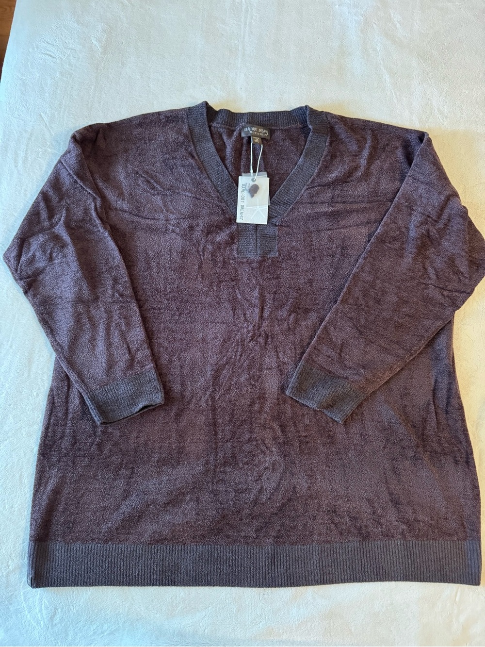 Barefoot Dreams Women’s “Cozychic Ultra Lite” Brown V-Neck Sweater NWT